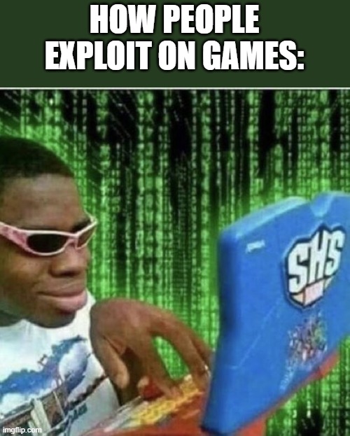 epic hax | HOW PEOPLE EXPLOIT ON GAMES: | image tagged in ryan beckford,ha ha tags go brr,oh wow are you actually reading these tags | made w/ Imgflip meme maker