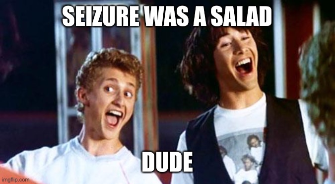 Bill and Ted | SEIZURE WAS A SALAD DUDE | image tagged in bill and ted | made w/ Imgflip meme maker