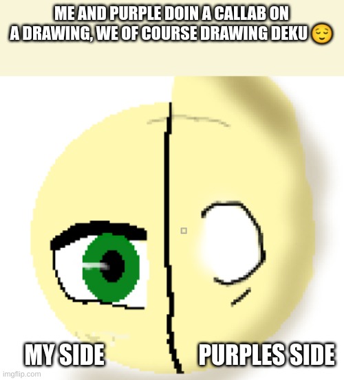 Yall istg my strentghs are her weaknesses, she is having trouble with animated type drawings and im trash at realistic | ME AND PURPLE DOIN A CALLAB ON A DRAWING, WE OF COURSE DRAWING DEKU 😌; MY SIDE                     PURPLES SIDE | image tagged in best friends over here tho | made w/ Imgflip meme maker