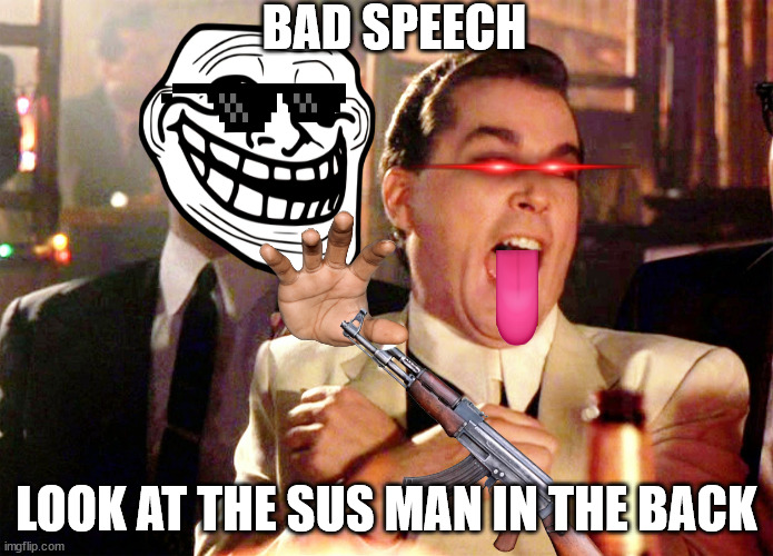 Bad speech about apples? | BAD SPEECH; LOOK AT THE SUS MAN IN THE BACK | image tagged in look at this dude | made w/ Imgflip meme maker