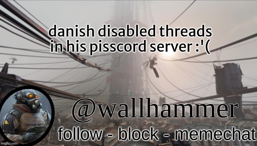 Wallhammer temp (thanks Bluehonu) | danish disabled threads in his pisscord server :'( | image tagged in wallhammer temp thanks bluehonu | made w/ Imgflip meme maker
