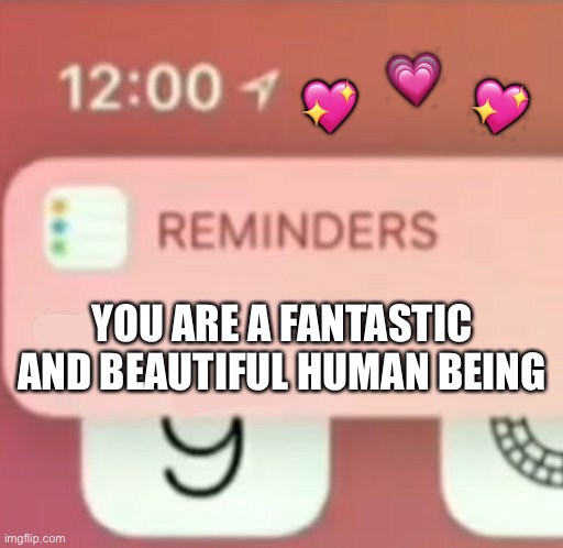 Fun reminder! | 💗; 💖; 💖; YOU ARE A FANTASTIC AND BEAUTIFUL HUMAN BEING | image tagged in reminder notification,wholesome | made w/ Imgflip meme maker