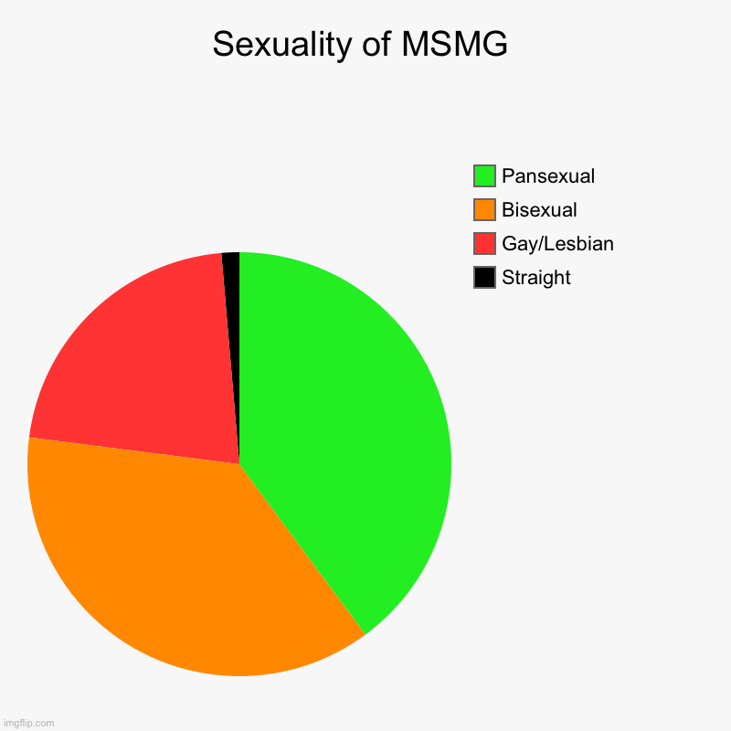 Sexuality of MSMG | Straight, Gay/Lesbian, Bisexual, Pansexual | image tagged in charts,pie charts | made w/ Imgflip chart maker