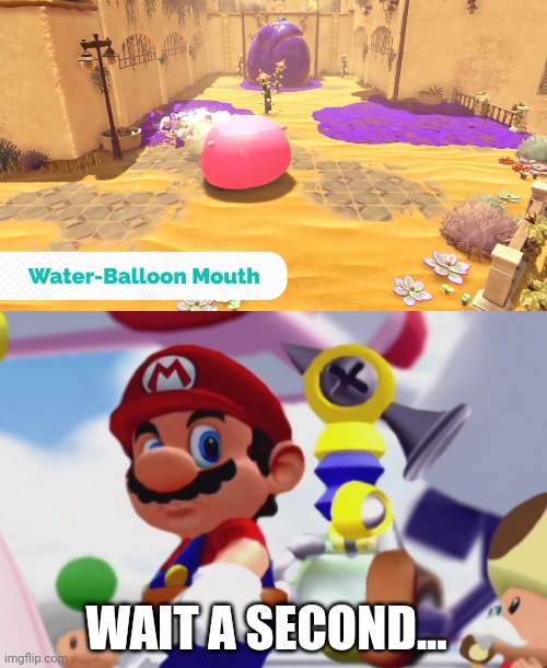 KIRBY THINKS HE'S IN MARIO SUNSHINE! | WAIT A SECOND... | image tagged in kirby,super mario bros,video games | made w/ Imgflip meme maker