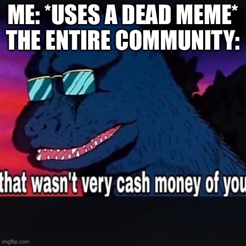 That wasnt very cash money of you | ME: *USES A DEAD MEME*
THE ENTIRE COMMUNITY: | image tagged in that wasnt very cash money of you | made w/ Imgflip meme maker
