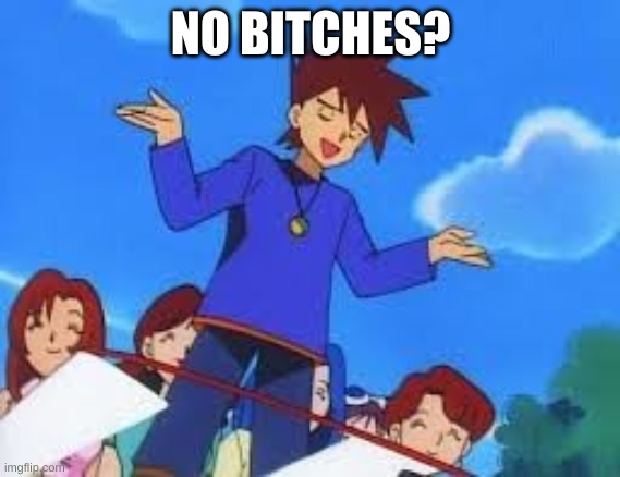 Gary Oak: "No Bitches?" | NO BITCHES? | image tagged in gary oak no bitches | made w/ Imgflip meme maker