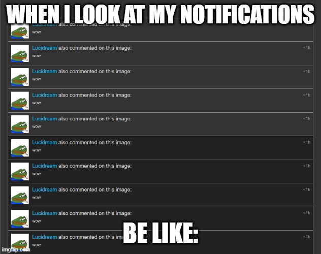 WHEN I LOOK AT MY NOTIFICATIONS; BE LIKE: | made w/ Imgflip meme maker