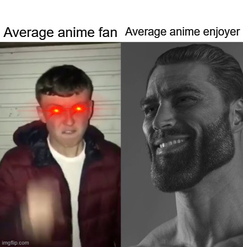 Average Fan vs Average Enjoyer | Average anime enjoyer; Average anime fan | image tagged in average fan vs average enjoyer | made w/ Imgflip meme maker