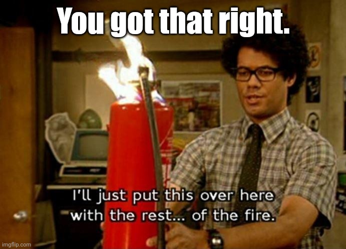 Moss fire extinguisher The IT Crowd | You got that right. | image tagged in moss fire extinguisher the it crowd | made w/ Imgflip meme maker