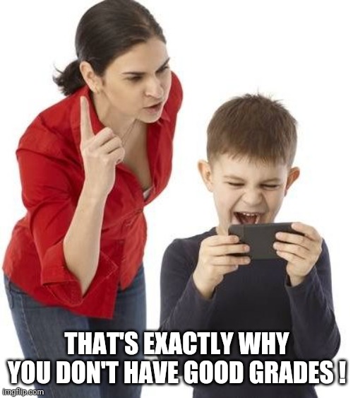 mom scolding | THAT'S EXACTLY WHY YOU DON'T HAVE GOOD GRADES ! | image tagged in mom scolding | made w/ Imgflip meme maker