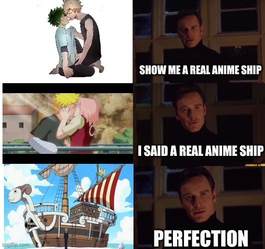 the best anime ships | SHOW ME A REAL ANIME SHIP; I SAID A REAL ANIME SHIP; PERFECTION | image tagged in perfection,memes | made w/ Imgflip meme maker