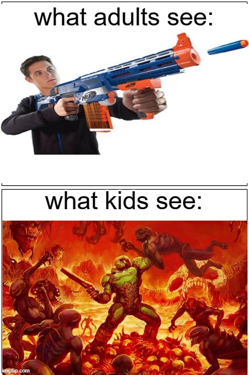 shoot shoot | what adults see:; what kids see: | image tagged in memes,blank comic panel 1x2 | made w/ Imgflip meme maker