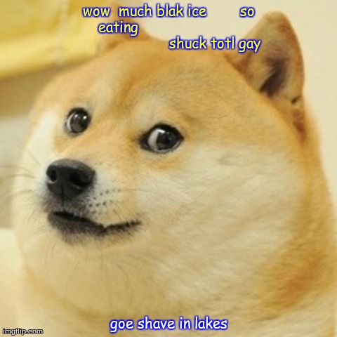 Doge Meme | wow

much blak ice        so eating

                                              shuck totl gay
 goe shave in lakes | image tagged in memes,doge | made w/ Imgflip meme maker
