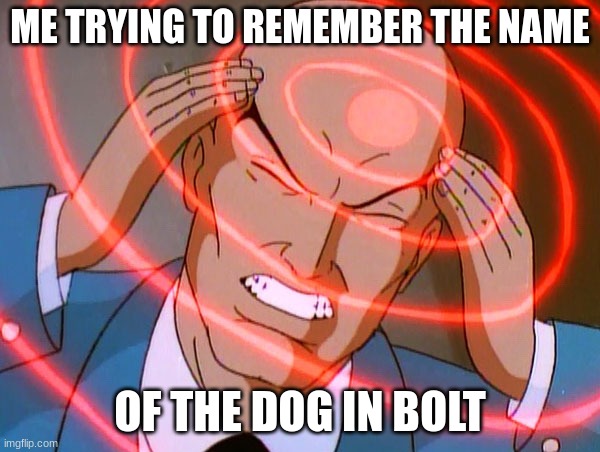 Its a hard one | ME TRYING TO REMEMBER THE NAME; OF THE DOG IN BOLT | image tagged in professor x | made w/ Imgflip meme maker
