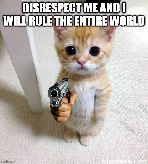 Cute Cat Meme | DISRESPECT ME AND I WILL RULE THE ENTIRE WORLD | image tagged in memes,cute cat | made w/ Imgflip meme maker