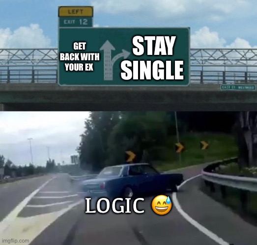 Swerving Car | GET BACK WITH YOUR EX; STAY SINGLE; LOGIC 😅 | image tagged in swerving car | made w/ Imgflip meme maker