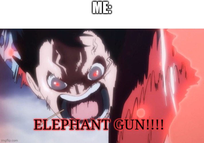 Luffy screaming | ME: ELEPHANT GUN!!!! | image tagged in luffy screaming | made w/ Imgflip meme maker