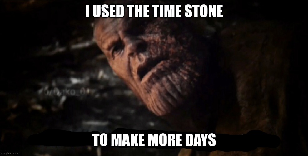 I used the stones to destroy the stones | I USED THE TIME STONE TO MAKE MORE DAYS | image tagged in i used the stones to destroy the stones | made w/ Imgflip meme maker