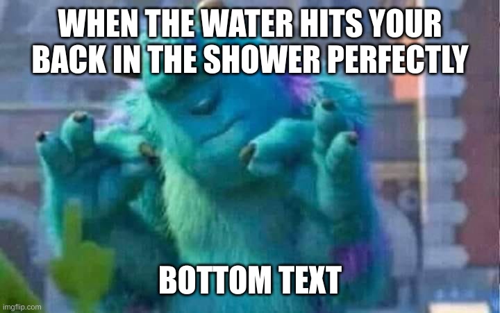 #relatable | WHEN THE WATER HITS YOUR BACK IN THE SHOWER PERFECTLY; BOTTOM TEXT | image tagged in sully shutdown | made w/ Imgflip meme maker
