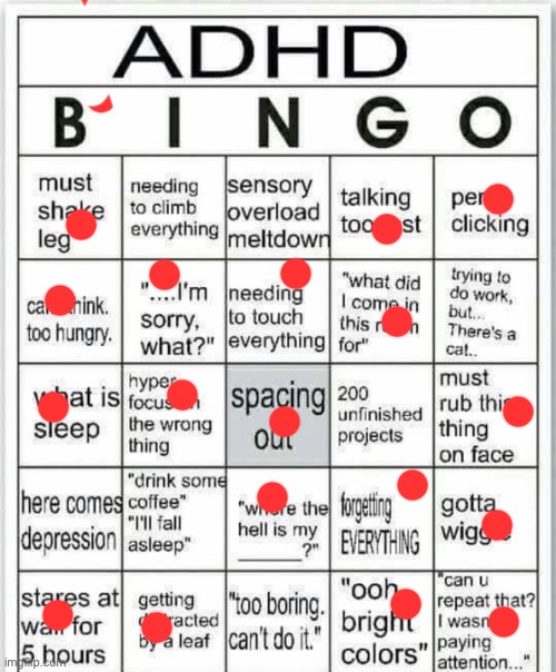 adhd bingo | image tagged in adhd bingo | made w/ Imgflip meme maker