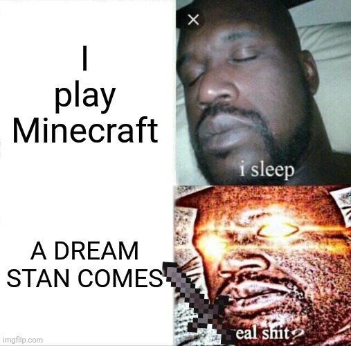 MINECRAFT DREAM BE LIKE | I play Minecraft; A DREAM STAN COMES | image tagged in memes,sleeping shaq,minecraft,dream,lol | made w/ Imgflip meme maker