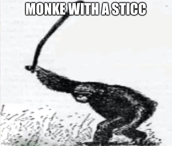 Monke beating the grass | MONKE WITH A STICC | image tagged in monke,memes | made w/ Imgflip meme maker