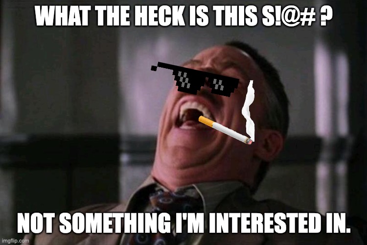 haha | WHAT THE HECK IS THIS S!@# ? NOT SOMETHING I'M INTERESTED IN. | image tagged in haha | made w/ Imgflip meme maker