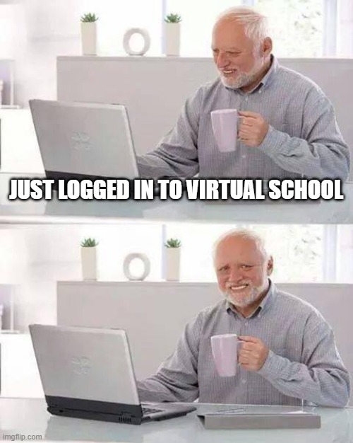Hide the Pain Harold | JUST LOGGED IN TO VIRTUAL SCHOOL | image tagged in memes,hide the pain harold | made w/ Imgflip meme maker