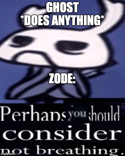 Zode, No | GHOST *DOES ANYTHING*; ZODE: | image tagged in hollow knight not breathing,hollow knight | made w/ Imgflip meme maker