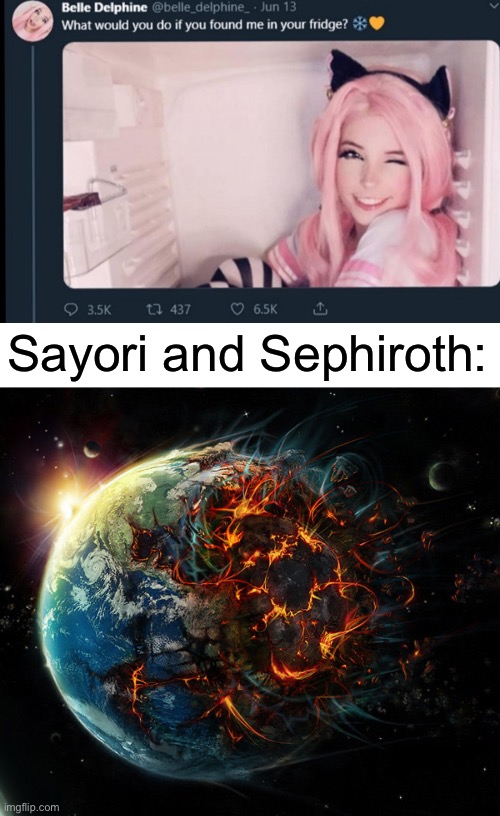 Division by zero | Sayori and Sephiroth: | image tagged in it is the end of the world as we know it,sayori and sephiroth | made w/ Imgflip meme maker