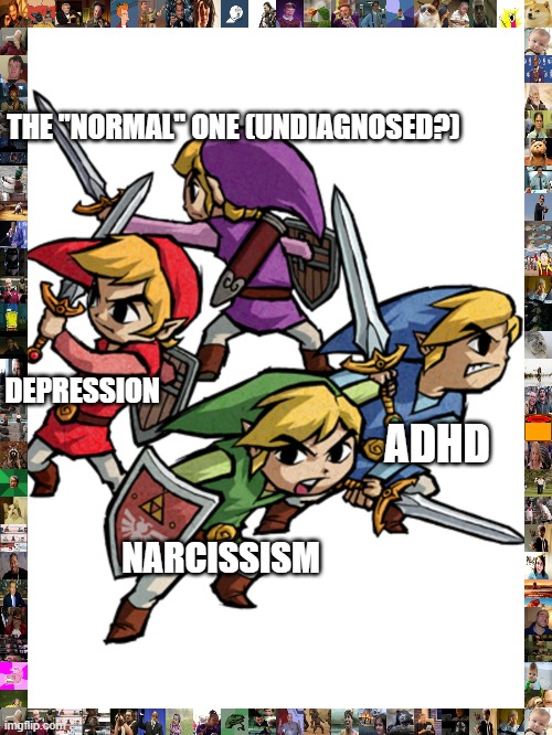 Polyamory is like... | THE "NORMAL" ONE (UNDIAGNOSED?); DEPRESSION; ADHD; NARCISSISM | image tagged in poly-force links | made w/ Imgflip meme maker