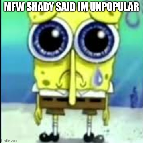 spunch bop sad | MFW SHADY SAID IM UNPOPULAR | image tagged in spunch bop sad | made w/ Imgflip meme maker
