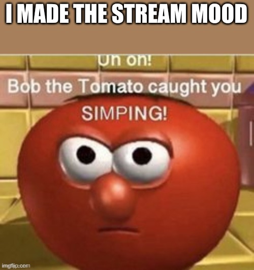 Bob the tomato caught you simping | I MADE THE STREAM MOOD | image tagged in bob the tomato caught you simping | made w/ Imgflip meme maker