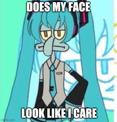 Hatsune Squidward | DOES MY FACE; LOOK LIKE I CARE | image tagged in hatsune squidward | made w/ Imgflip meme maker