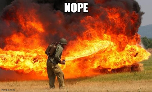 Nope flamethrower | NOPE | image tagged in nope flamethrower | made w/ Imgflip meme maker