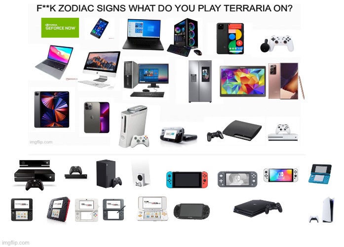 Yes i went through the trouble to find images of literally EVERYTHING that you can play terraria on | made w/ Imgflip meme maker