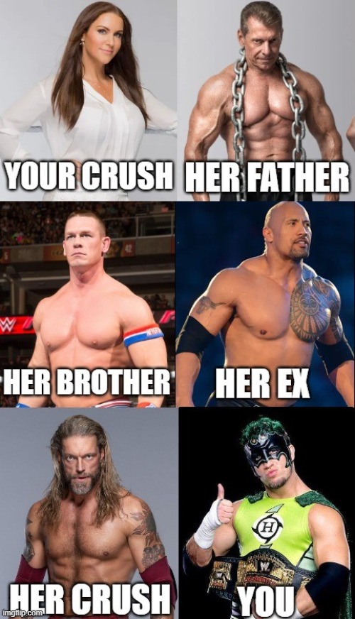 Your Crush Beefcake | image tagged in wwe,your crush / her father meme,the rock,vince mcmahon | made w/ Imgflip meme maker