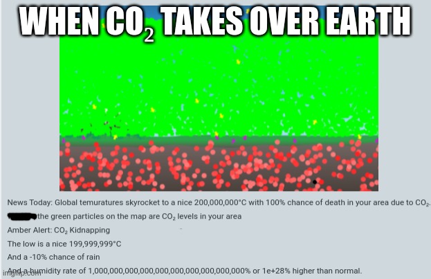 CO₂ Takeover | WHEN CO₂ TAKES OVER EARTH | image tagged in co2 takeover | made w/ Imgflip meme maker