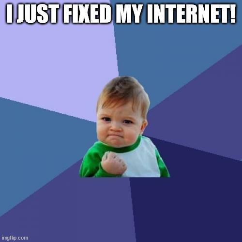 Internet Fixer | I JUST FIXED MY INTERNET! | image tagged in memes,success kid | made w/ Imgflip meme maker