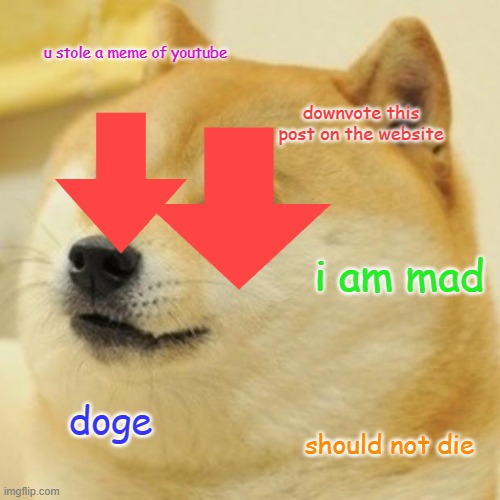 u stole a meme of youtube downvote this post on the website i am mad doge should not die | image tagged in memes,doge | made w/ Imgflip meme maker