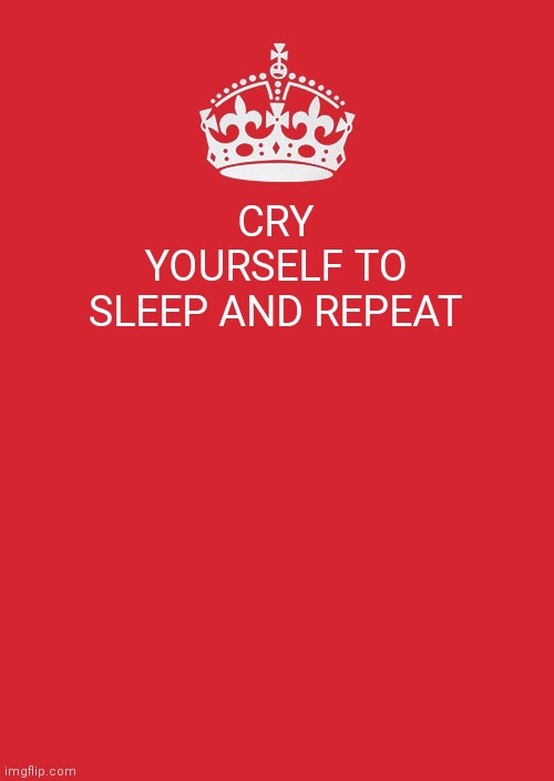 Keep Calm And Carry On Red | CRY YOURSELF TO SLEEP AND REPEAT | image tagged in memes,keep calm and carry on red | made w/ Imgflip meme maker