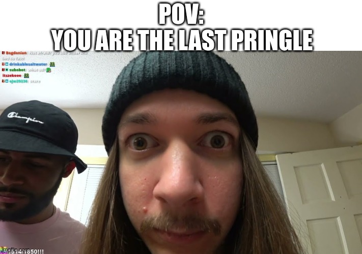 POV: | POV:; YOU ARE THE LAST PRINGLE | image tagged in jimmyhere stare | made w/ Imgflip meme maker