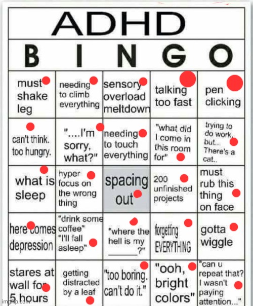 adhd bingo | image tagged in adhd bingo | made w/ Imgflip meme maker