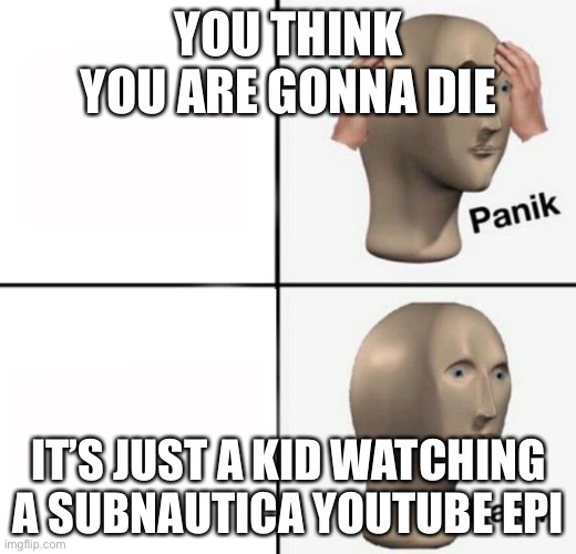 panik kalm | YOU THINK YOU ARE GONNA DIE IT’S JUST A KID WATCHING A SUBNAUTICA YOUTUBE EPISODE | image tagged in panik kalm | made w/ Imgflip meme maker