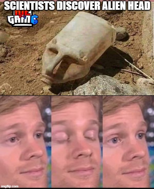 Blinking guy |  SCIENTISTS DISCOVER ALIEN HEAD | image tagged in blinking guy | made w/ Imgflip meme maker