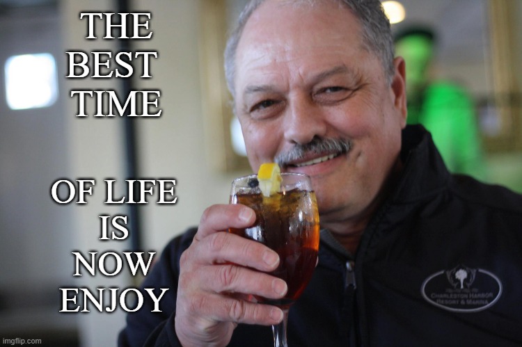 The best time is now | THE
BEST 
TIME; OF LIFE
IS
NOW

ENJOY | image tagged in life lessons | made w/ Imgflip meme maker