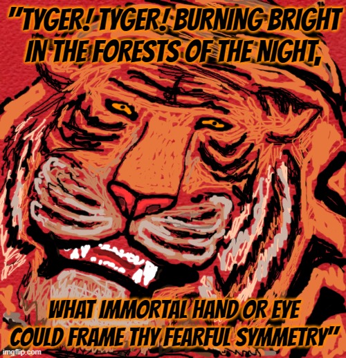 The Tyger by William Blake | "TYGER! TYGER! BURNING BRIGHT
IN THE FORESTS OF THE NIGHT, WHAT IMMORTAL HAND OR EYE
COULD FRAME THY FEARFUL SYMMETRY" | image tagged in blank red card | made w/ Imgflip meme maker