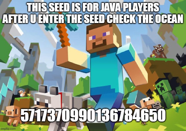 sorry bedrock players | THIS SEED IS FOR JAVA PLAYERS
AFTER U ENTER THE SEED CHECK THE OCEAN; 5717370990136784650 | image tagged in minecraft,seeds | made w/ Imgflip meme maker