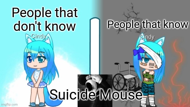 Pretty To Ugly | People that know; People that don't know; Suicide Mouse | image tagged in pretty to ugly | made w/ Imgflip meme maker