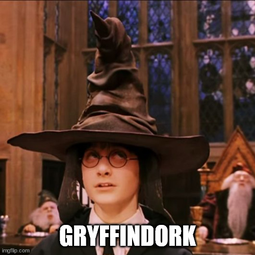 Gryffindork | GRYFFINDORK | image tagged in sorting hat,gryffindor,harry potter,wizard,dork | made w/ Imgflip meme maker